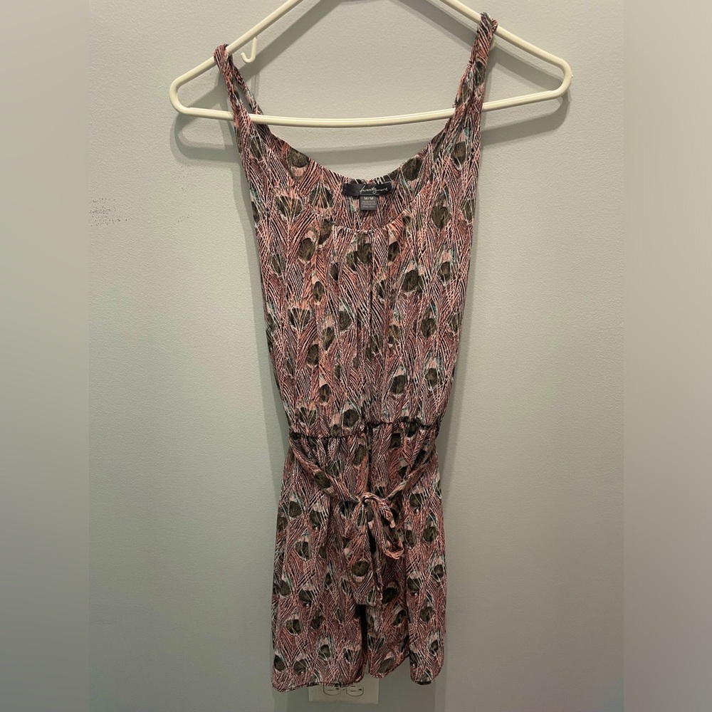 Pink Mini Dress with Feather Pattern